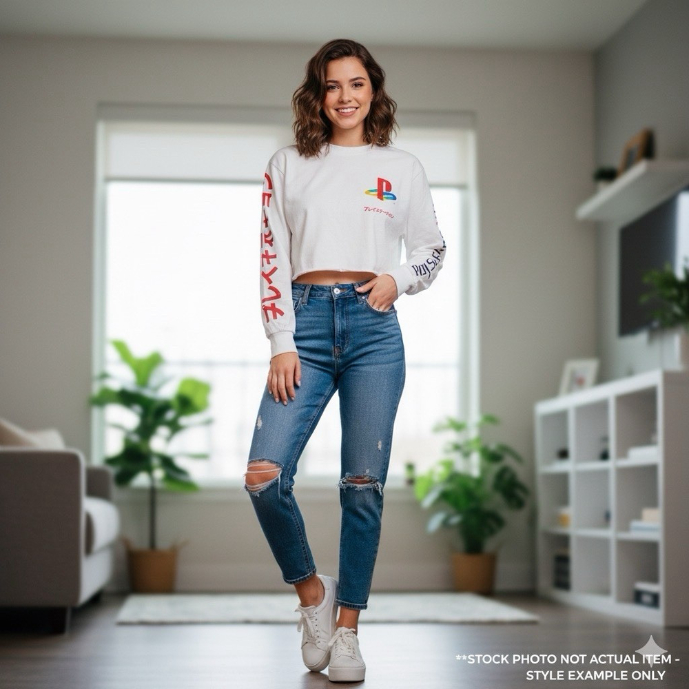 PlayStation White Logo Crop Top Long Sleeve T-Shirt XS A1